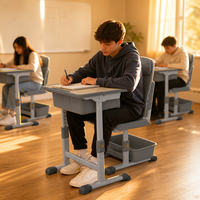 Ensemble de bureau et chaise d'école en plastique PP réglable et durable, design gratuit, bleu/vert/gris, pour les élèves