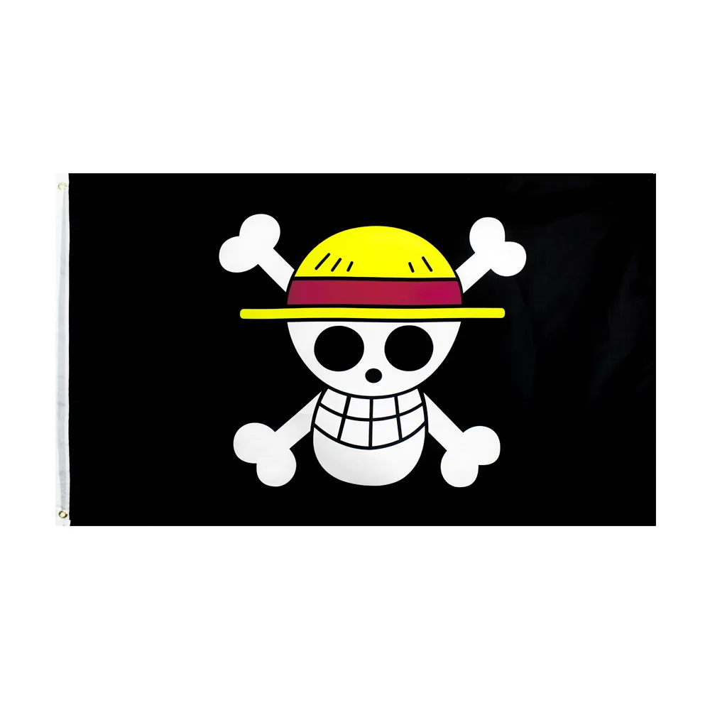 Pronto stock 100% poliestere stile volante doppio lato cappello di paglia pirati Luffy cranio bandiera
