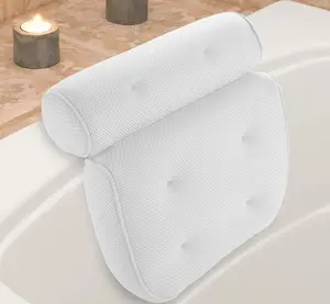 Oreiller de bain en maille 3D, coussin de bain, de spa, blanc, avec ventouse, pour baignoire, en gel, pour la salle de bain