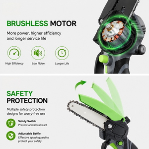 Mini tronçonneuse sans fil 21V de 6 pouces, moteur sans balais, utilisation à une main, alimentée par batterie avec verrou de sécurité et affichage LED de l'état de la batterie - Product Image 3
