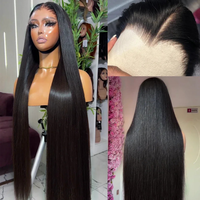 Peluca de Cabello Humano Liso Extremo 13x4 con Encaje HD Pre-Arrancado Brasileño, Pelucas Frontales de Encaje 13x6 Sin Pegamento, Pelucas con Cierre 5x5 para Mujer