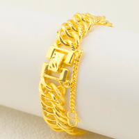 Z H Bracelet unisexe tendance de 20 cm, plaqué or 24 carats, chaîne cubaine Miami géométrique, style hip-hop, en laiton, cadeau
