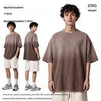 Kaos 270G Stone-Washed Oversized Distressed Lengan Pendek, Kaos Longgar Berbahan Katun Murni untuk Pria