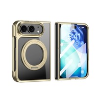Étui de téléphone magnétique pliable en métal 360° avec support personnalisé pour iPhone Duo, avec protection d'écran en verre trempé transparent antichoc