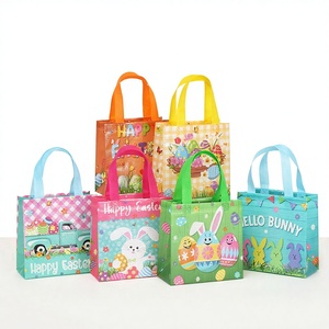 Borsa Riutilizzabile in Tessuto Non Tessuto 'Happy Easter' con Manici per Caccia alle Uova, Coniglietto, Carota, Sacchetti Regalo di Pasqua - Product Image 1