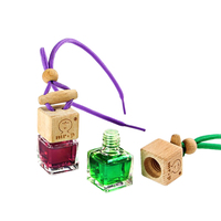 Flacon diffuseur de parfum pour voiture en verre carré transparent vide de 5 ml, 8 ml, 10 ml avec bouchon à vis scellé en liège et impression sérigraphique, couvercle en bois