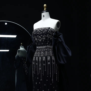 Luxury Crystal Tassl Black Evening Dress With Straps <b>Cape</b> Strapless for <b>Women</b> Wedding Party Gowns Lsz294-1 - Product Image 4