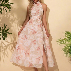Vestido Largo de Encaje Floral Personalizado para Mujer, Elegante, Veraniego, Transpirable, con Cintura Natural, Estilo Casual, Estampado Digital - Product Image 4