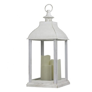 Indoor Decor <strong>Large</strong> Plastic Distressed White Vintage Battery Operated <strong>Candle</strong> <strong>Lantern</strong> with LED <strong>Candles</strong> - Product Image 1