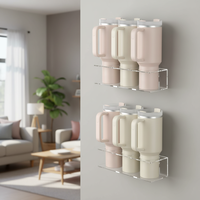 Lot de 2 supports muraux pour bouteilles d'eau et gobelets en acrylique, organisateur de tasses, étagère de rangement avec support pour bombe aérosol, installation facile.