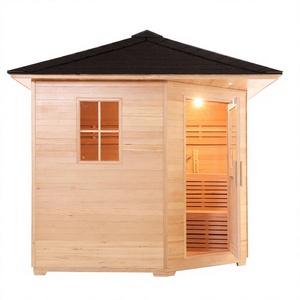 Sauna Finlandese da Esterno in Legno Massello di Hemlock con Riscaldamento a Infrarossi, Design Moderno per Parco, 4 Persone, Computerizzata - Product Image 4