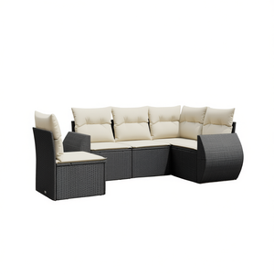 Set divano da giardino in rattan bianco crema e nero, 6 posti, mobili da esterno, design contemporaneo - Product Image 1