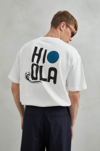 T-Shirt Unisex Imperio HI-OLA-HOLA, Stile Casual da Spiaggia, Oversize, 100% Cotone Traspirante, Manica Corta, Bianco da Uomo - Product Image 3