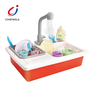 Chengji Best Sellers Educational Battery Operated Cute Kitchen Sink Toy, Wash Up Sink Pretend Play Toy Kitchen Sink With Water