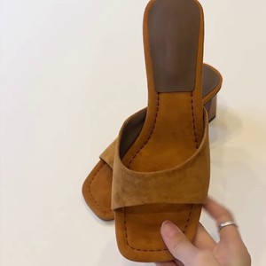 Mules de piel de oveja con punta cuadrada, sin cordones, transpirables para verano, con forro de cuero genuino. - Product Image 4