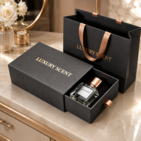 Caja de Regalo para Perfume Estilo Cajón Negro con Impresión en Dorado, Caja de Empaque para Perfume, Presentación de Regalo Cosmético