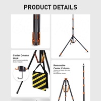 Trépied photo Prime Focus 280 cm avec axe central détachable, support de lampe portable à pliage inversé, bras de support de lampe