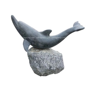 Jardín al aire libre decoración de piedra de Arte de mármol negro delfín estatua - Product Image 1