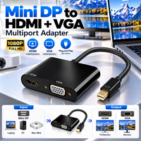 Adaptor Mini DP ke HDMI VGA 2 in 1, Konverter Video Mini Display Port Male ke HDMI VGA Female untuk Laptop PC Monitor Proyektor