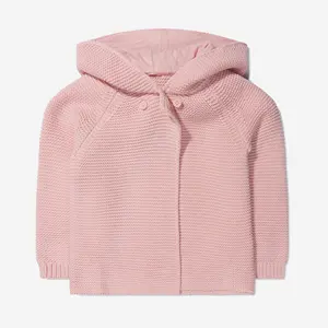 Kustom 100% Katun Organik Laki-laki Perempuan Anak-anak Bayi Rajutan Hoodies Lapisan Sweater Polos Ritsleting Kardigan Rajutan