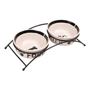 Juego de comederos de cerámica con soporte, 2 x 0.6 L, 15 cm, blanco y negro, para perros y gatos, para comida y agua - Product Image 2
