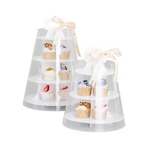 Nieuwe Stijl Transparante Cupcake Box Meerlagige Dessertverpakking Met Handvat Afternoontea Cakedoos