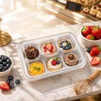 Boîte à gâteau carrée jetable personnalisée à 6 compartiments, modèle DT-737, avec couvercle, pour pain, desserts, pâtisserie, emballage alimentaire transparent en plastique PET