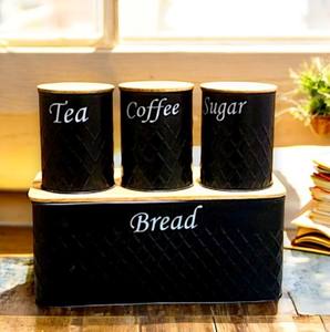 Iron Galvanized Sheet <b>Bread</b> <b>Bin</b> Tin Canister For Home Kitchen Pich Colour Bamboo Lid Beige Boxed Butter Tea Coffee Sugar - Product Image 6