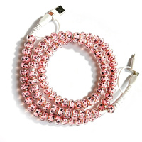 Câble de données USB Type C 4 en 1 imprimé papillon rose avec perles pour téléphone portable, écouteurs, ordinateur portable