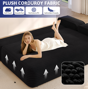 Frameless <b>Sofa</b> <b>Set</b> <b>2</b>-in-<b>1</b> Convertible <b>Sofa</b> Bed <b>3</b> Pillows-Plush Corduroy Fabric Modern Multi-Functional <b>3</b>-Seater Apartment <b>Sofa</b> - Product Image 5
