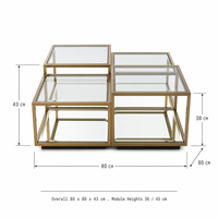 Ensemble de table basse modulaire en métal doré et verre, 4 pièces, étagère miroir, salon, fabrication OEM ODM