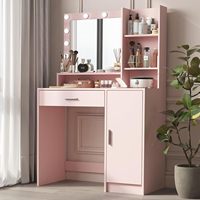 Coiffeuse en bois pour filles avec tabouret et miroir Table de maquillage pour le rangement de la chambre à coucher