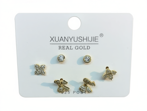 Xuanyushijie Orecchini a Perno alla Moda Placcati Oro con Farfalla e Zirconi, Set di Gioielli da Donna in Lega d'Oro Vero, 3 Paia - Product Image 1