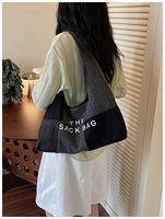 Sac fourre-tout en jean patchwork pour femme, grande capacité, sac à bandoulière décontracté avec imprimé lettres, sac hobo pour le quotidien, les voyages et le shopping