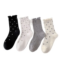 Chaussettes pour femmes sans couture à bordure dentelle, absorbant la transpiration, mi-mollet, nouvelle collection printemps/automne 2026, style japonais en maille