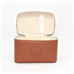 Étui à <span class=keywords><strong>cosmétiques</strong></span> en cuir PU <span class=keywords><strong>de</strong></span> luxe, marron cognac, organiseur <span class=keywords><strong>de</strong></span> maquillage, boîte <span class=keywords><strong>de</strong></span> <span class=keywords><strong>rangement</strong></span> <span class=keywords><strong>de</strong></span> beauté <span class=keywords><strong>de</strong></span> voyage avec poignée pour femmes - Product Image 2