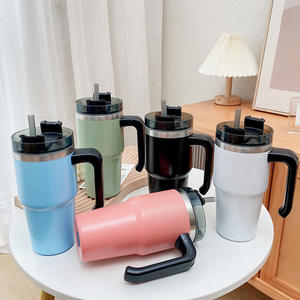 Tasse de voyage en métal inoxydable, vente en gros, tasse de voyage isolé en acier inoxydable, gobelet thermique, tasses Termo 20oz 30oz avec poignée et paille - Product Image 6