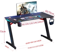 Bureau de jeu robuste noir multicolore pour la maison et le bureau, table de jeu pour gamer avec éclairage RGB, table d'ordinateur de bureau