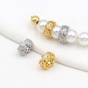18k Gold Plated Zircon <b>Flower</b> Spacer Beads For DIY Jewelry Making <b>Bracelet</b> Components 6mm Round Bead Findings - Product Image 3