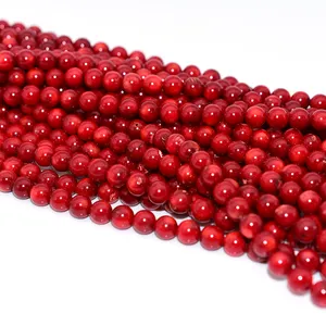 Factory Wholesale 6/8mm round Natural Red Coral Loose Gemstone Beads for Jewelry Making Strand 100% Natural Stone
