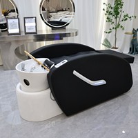 Fauteuil de lavage moderne en cuir PU avec bac en céramique, table de massage électrique intégrale, chaise de lavage pour salon de coiffure et spa