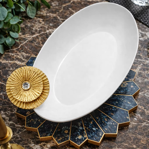Plateau ovale en métal de qualité supérieure, plateau blanc en métal pour hôtel de luxe, plateau de service antique - Product Image 1