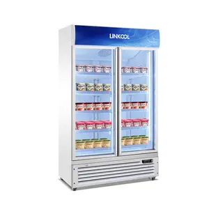 2 Door Refrigerator Ice Cream Display Frozen Food Glass Door Fan Cooling Verticail Freezer Fridge For Supermarket