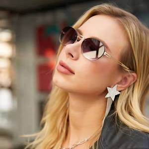 Maidis Small Oval Sunglasses Metal Frame Gold Color UV400 Women's Fashion Sunshades - Product Image 2