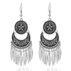 Kamishiro Earrings Retro <b>Silver</b> Tassel Earrings Crescent Carved Bell Jhumka Ear Drops Stainless Steel Electroplated Women's - Product Image 5