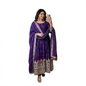 Elegant Blue Silk Salwar Kameez With Embroidered Dupatta Traditional Women's <b>Wedding</b> Wear India Pakistan - Product Image 1
