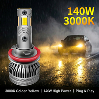 Bombilla LED H11 para Faros Delanteros, 3000K, Luz Amarilla Dorada para Automóviles, Compatible con H3 H7 H1 H11 9005 9006, Luz Antiniebla con Ventilador, 140W