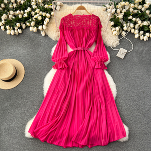 Abito da festa di lusso da donna, lungo, sexy, in pizzo traforato, estivo, stile lanterna chic - Product Image 4