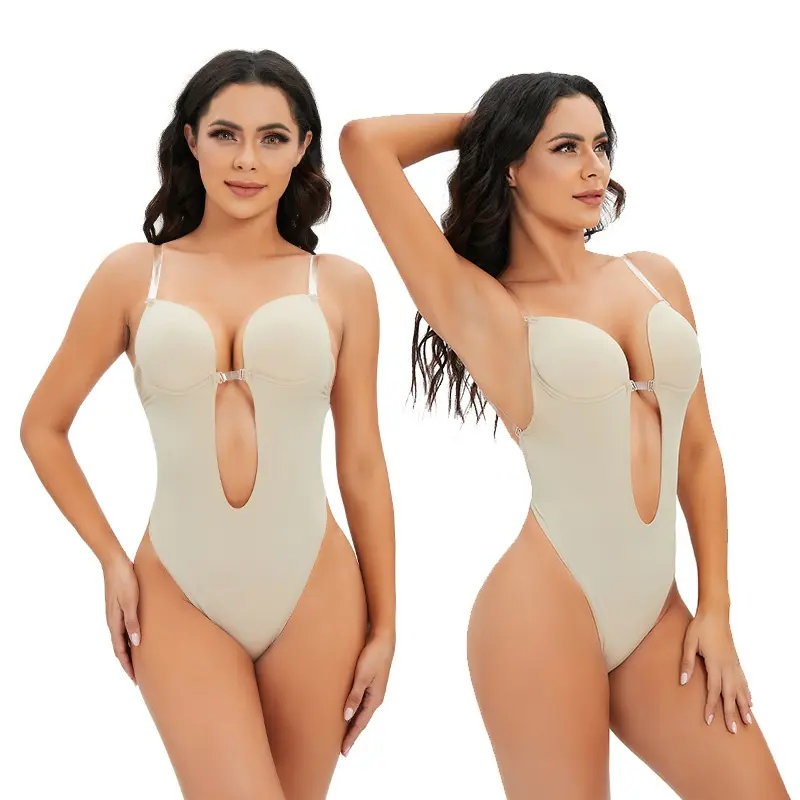 Nahtlose U Plunge rücken freie Shape wear Unsichtbarer Riemen unter dem Kleid einteiliger BH Body Suit Thong Bodysuit