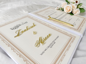 Letras acrílicas doradas 3D, folleto personalizado Nikah Nama, certificado de nombre de signo <span class=keywords><strong>Nikkah</strong></span> con invitaciones de boda de terciopelo blanco - Product Image 4